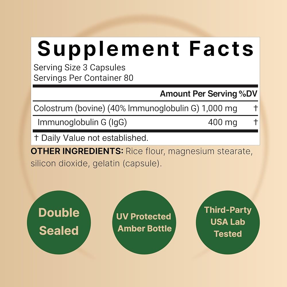 NatureBell Bovine Colostrum 1000mg Supplement - 240 Capsules - image 2