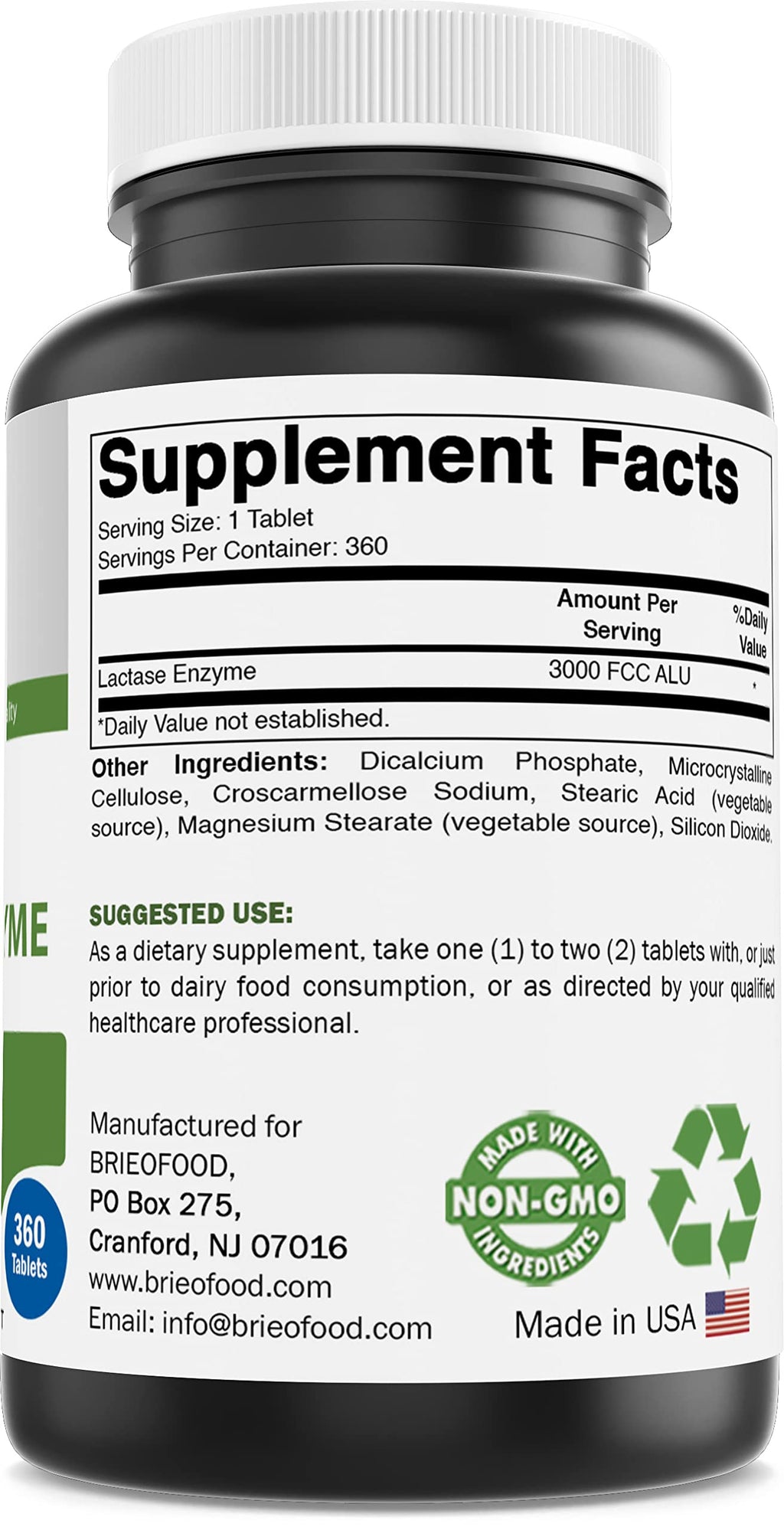 Brieofood Lactase Enzyme 3000 FCC ALU - 360 Tablets - image 8