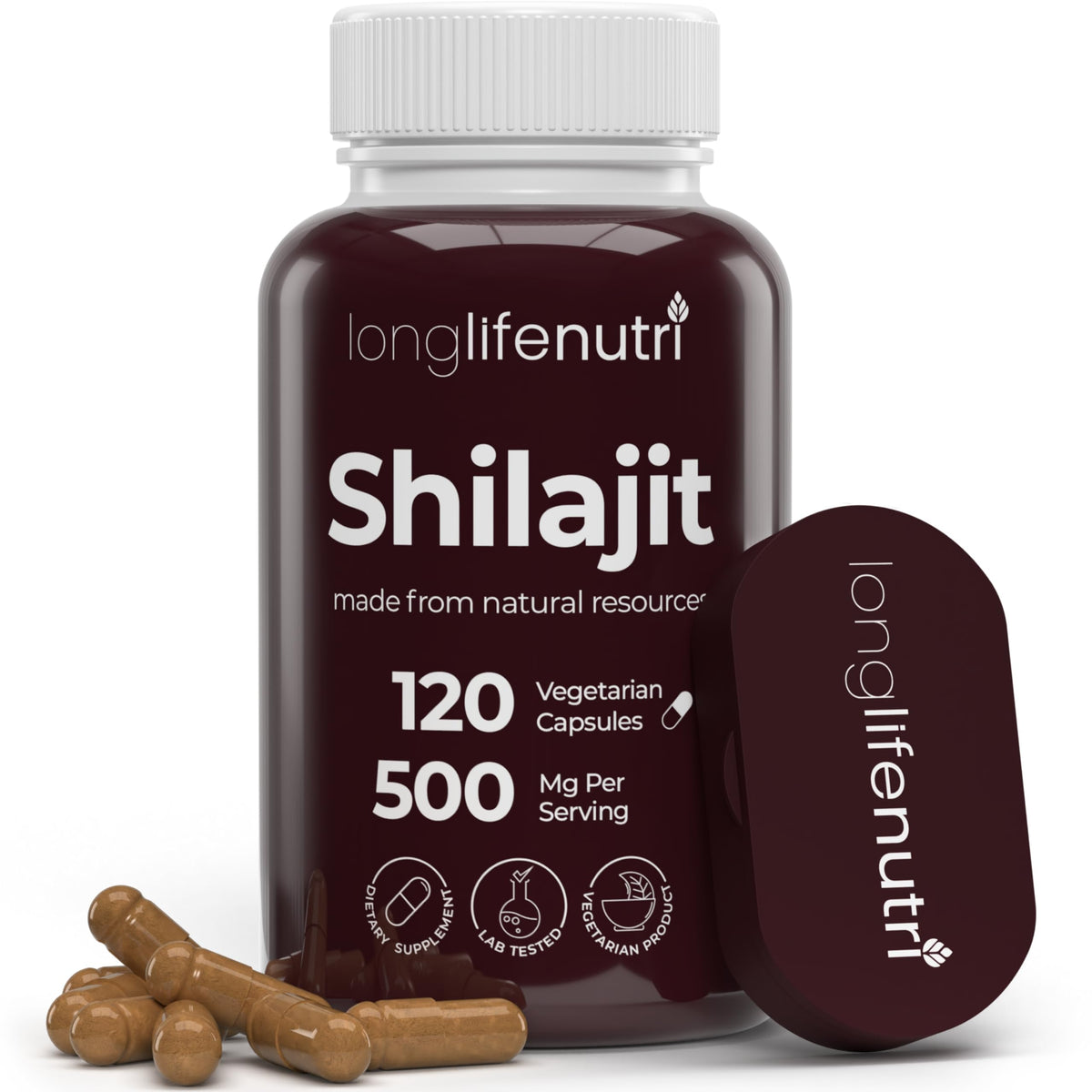 LongLifeNutri Shilajit Pure Himalayan Extract 500mg - 120 Vegetarian Capsules