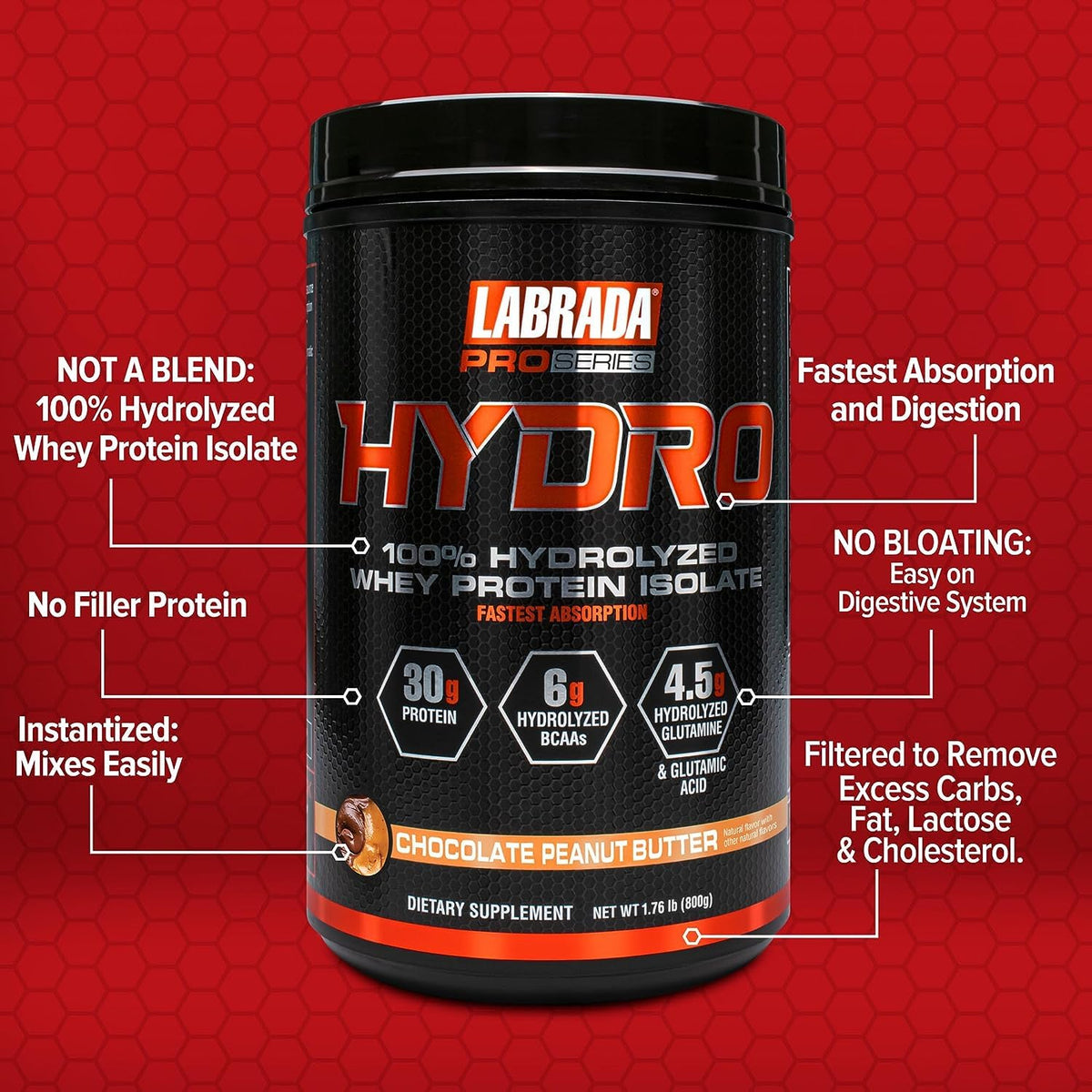Labrada Hydro 100% Pure Hydrolyzed Whey Protein Isolate Powder
