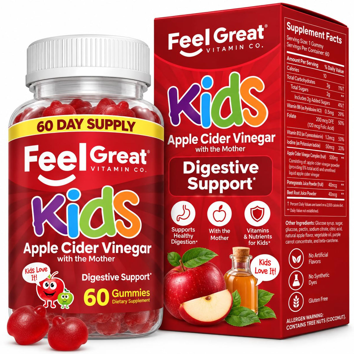 The Feel Great Vitamin Company Apple Cider Vinegar Gummies for Kids - 60 Count