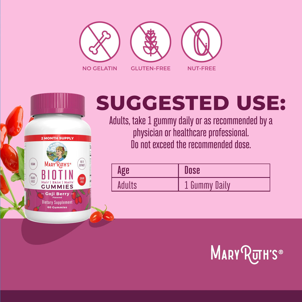 MARYRUTH'S Biotin Gummies Hair Growth Support - 60 Gummies - image 3