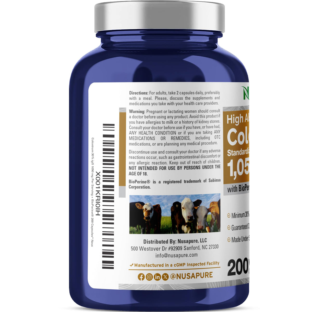 NusaPure Colostrum 1050mg 30% IgG - 200 Capsules - image 2