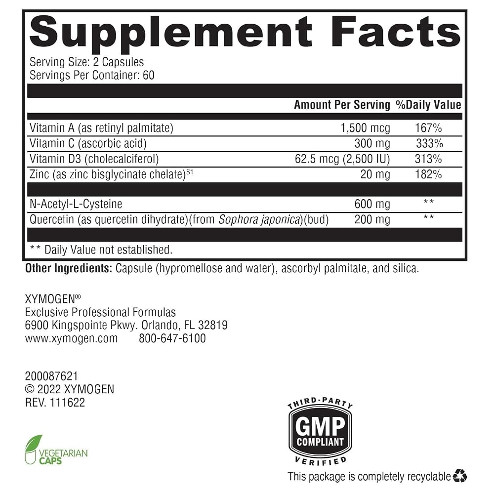 XYMOGEN Immune Essentials Daily Vitamin C & Zinc - 120 Capsules - image 2