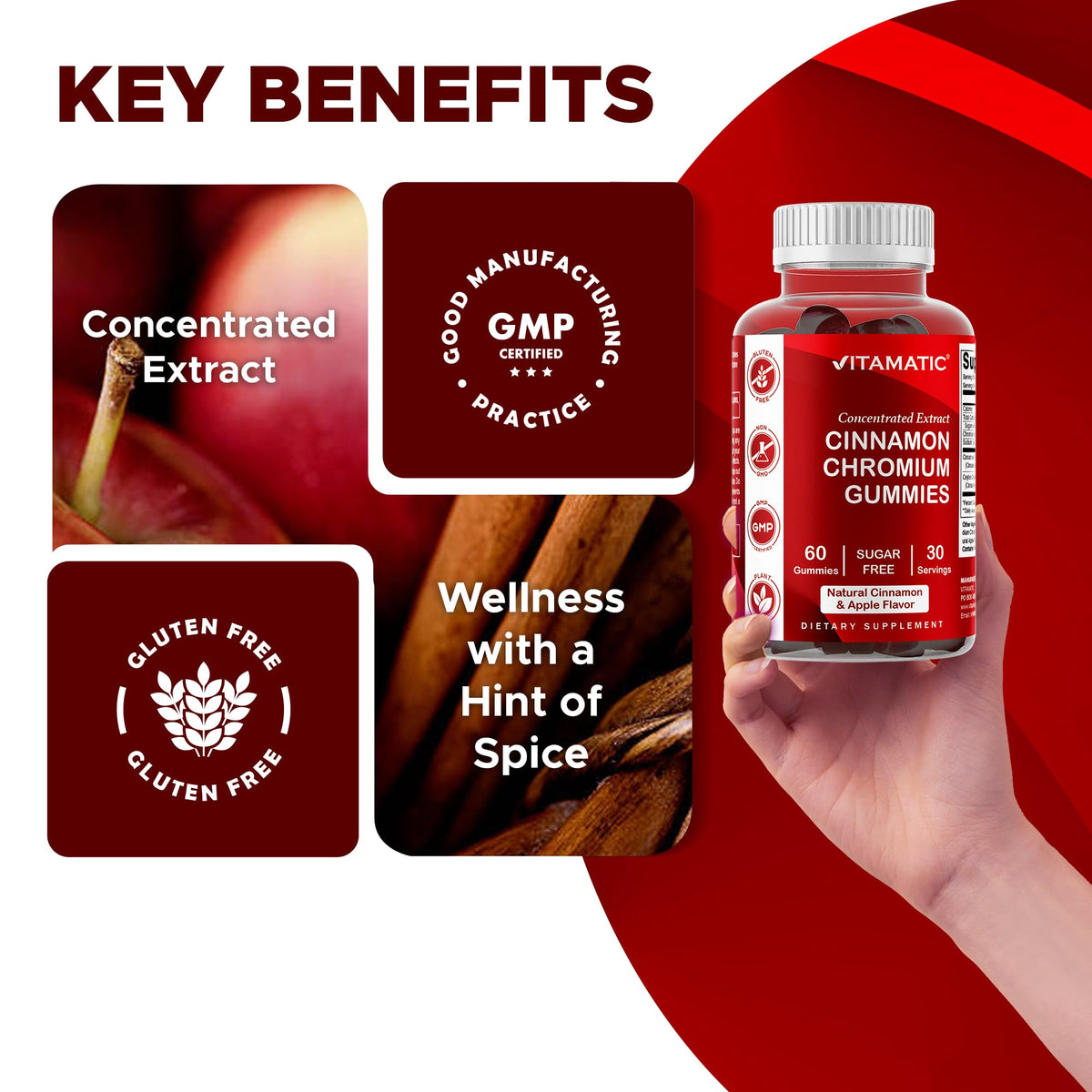 Vitamatic Cinnamon Chromium Gummies Sugar Free - 60 Gummies - image 5