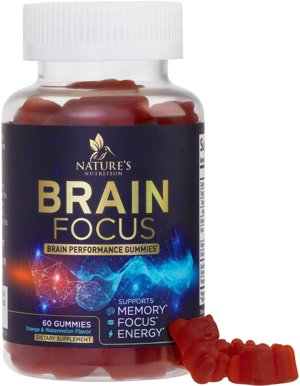 Nature's Nutrition Brain Supplement Gummies for Memory & Focus - 60 Gummies