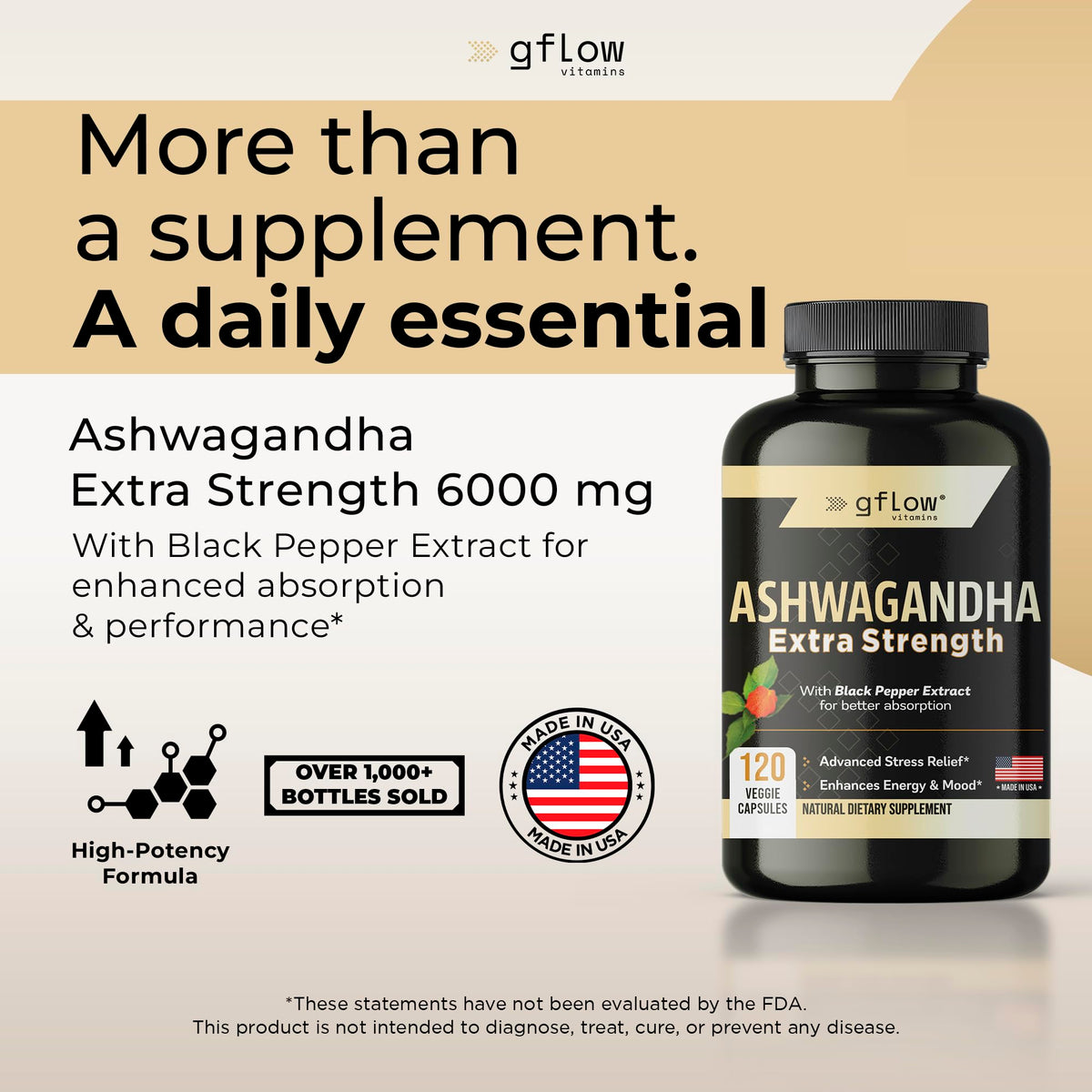 gflow vitamins Ashwagandha Supplement for Women and Men - 120 Capsules - image 2