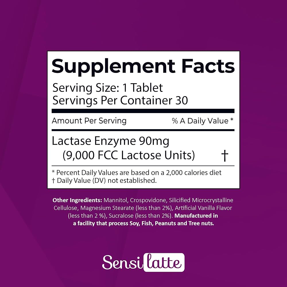 SENSI LATTE Lactase Enzyme 30 Tablets Vanilla - 9