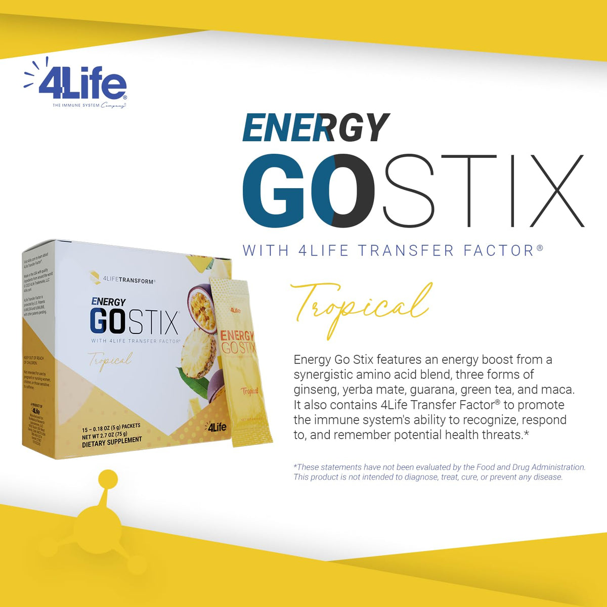 4Life Energy Go Stix Tropical Drink Mix with Amino Acids - 15 Packets - image 3