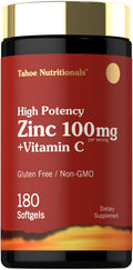 Carlyle Zinc Supplement 100mg with Vitamin C - 180 Softgels