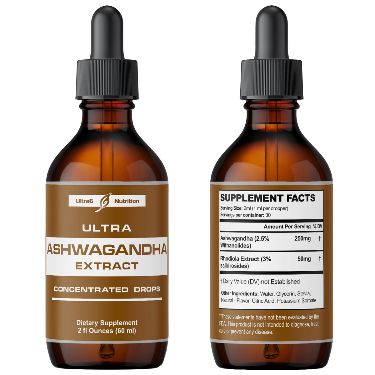 Ultra6 Nutrition Ashwagandha Liquid Drops with Rhodiola - 2 Fl Oz - image 6