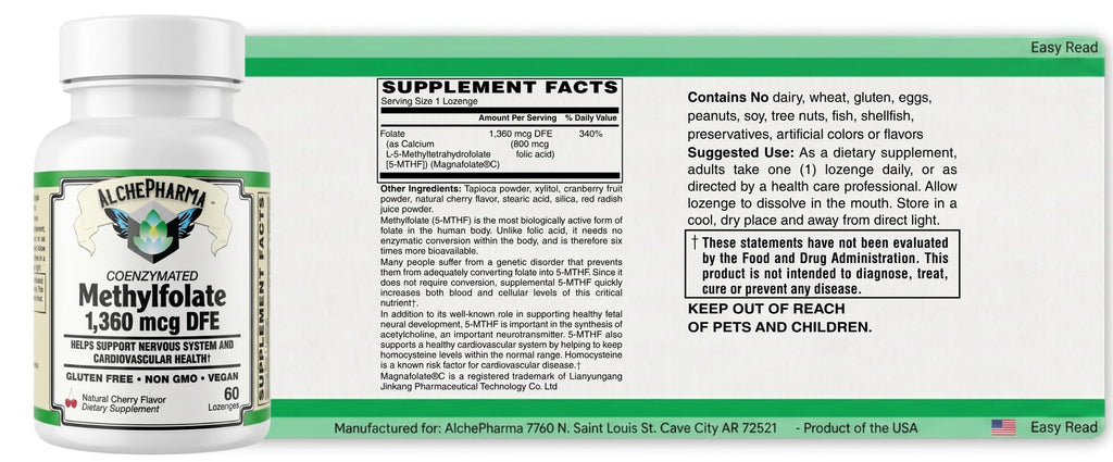 AlchePharma Coenzymated Methylfolate 1,360 mcg DFE - 60 Lozenges - image 2