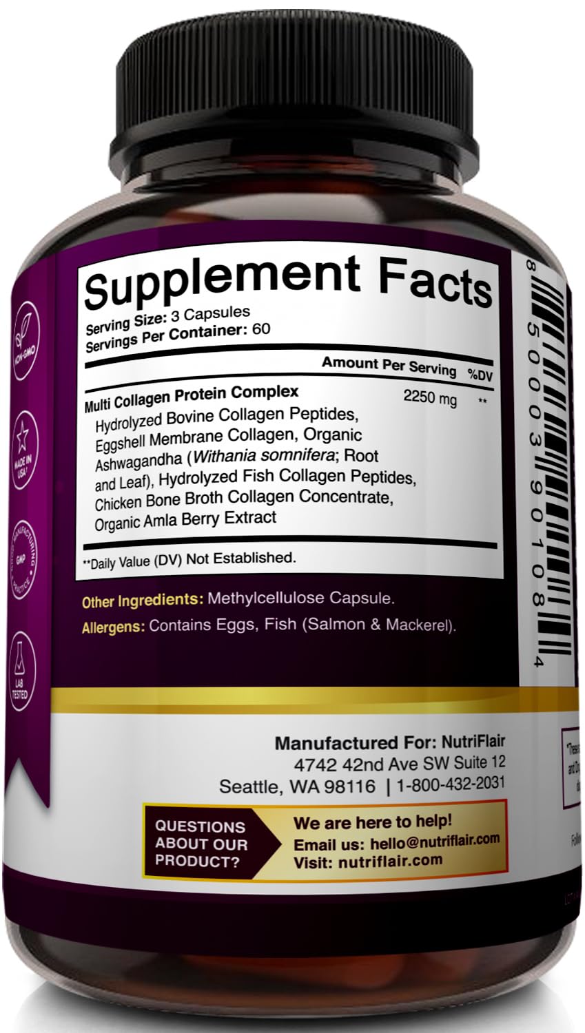 NutriFlair Multi Collagen Peptides 2250mg - 180 Capsules - image 7