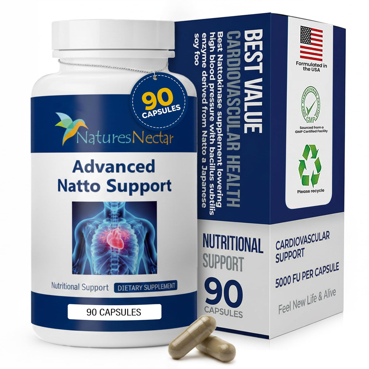 Nature's Nectar Organic Nattokinase 250mg - 90 Capsules