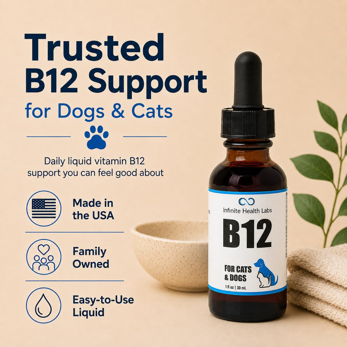 Infinite Health Labs Vitamin B12 for Dogs & Cats Methylcobalamin - 1 oz - image 2