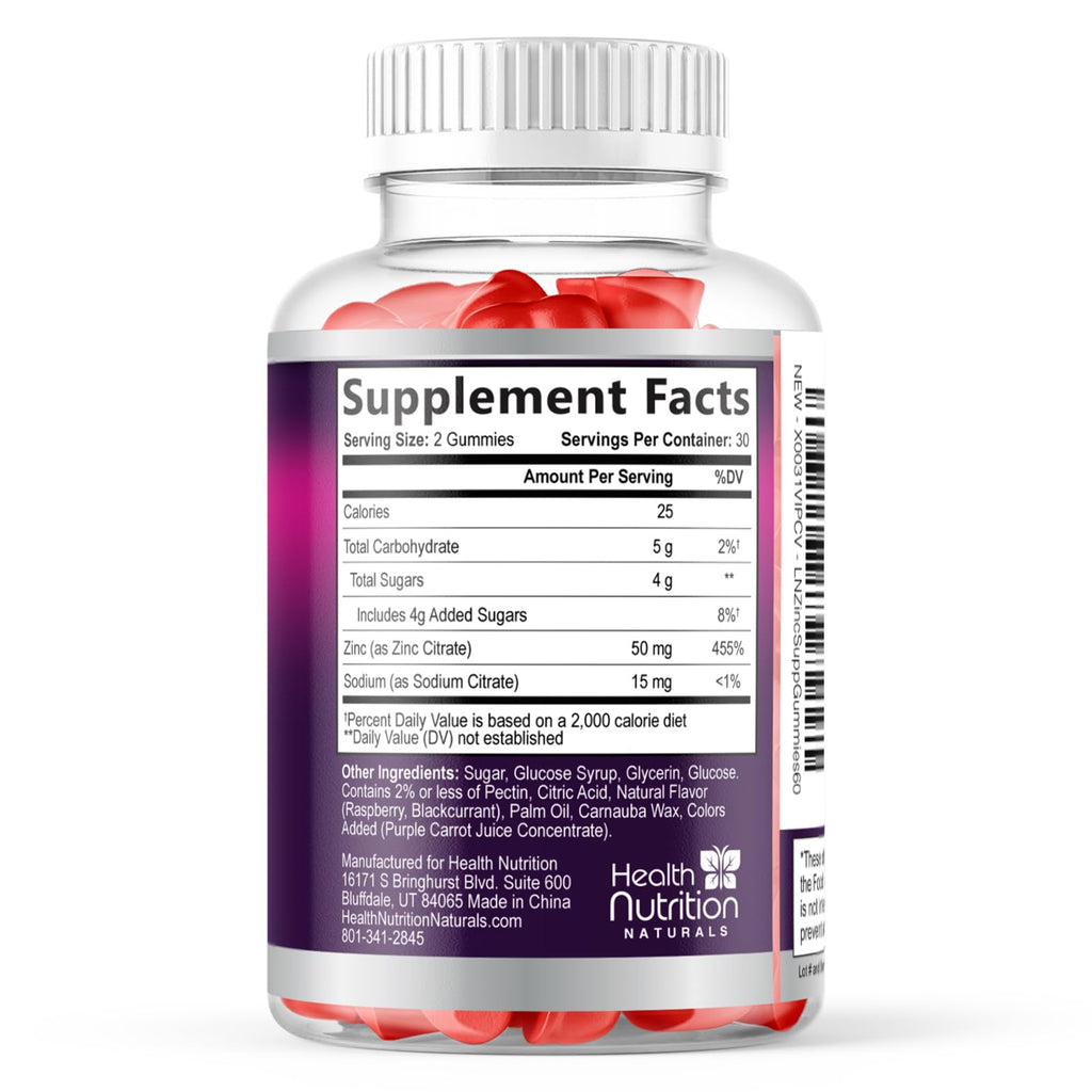 Health Nutrition Naturals Zinc Gummies 50mg Immune Support - 60 Gummies - image 9