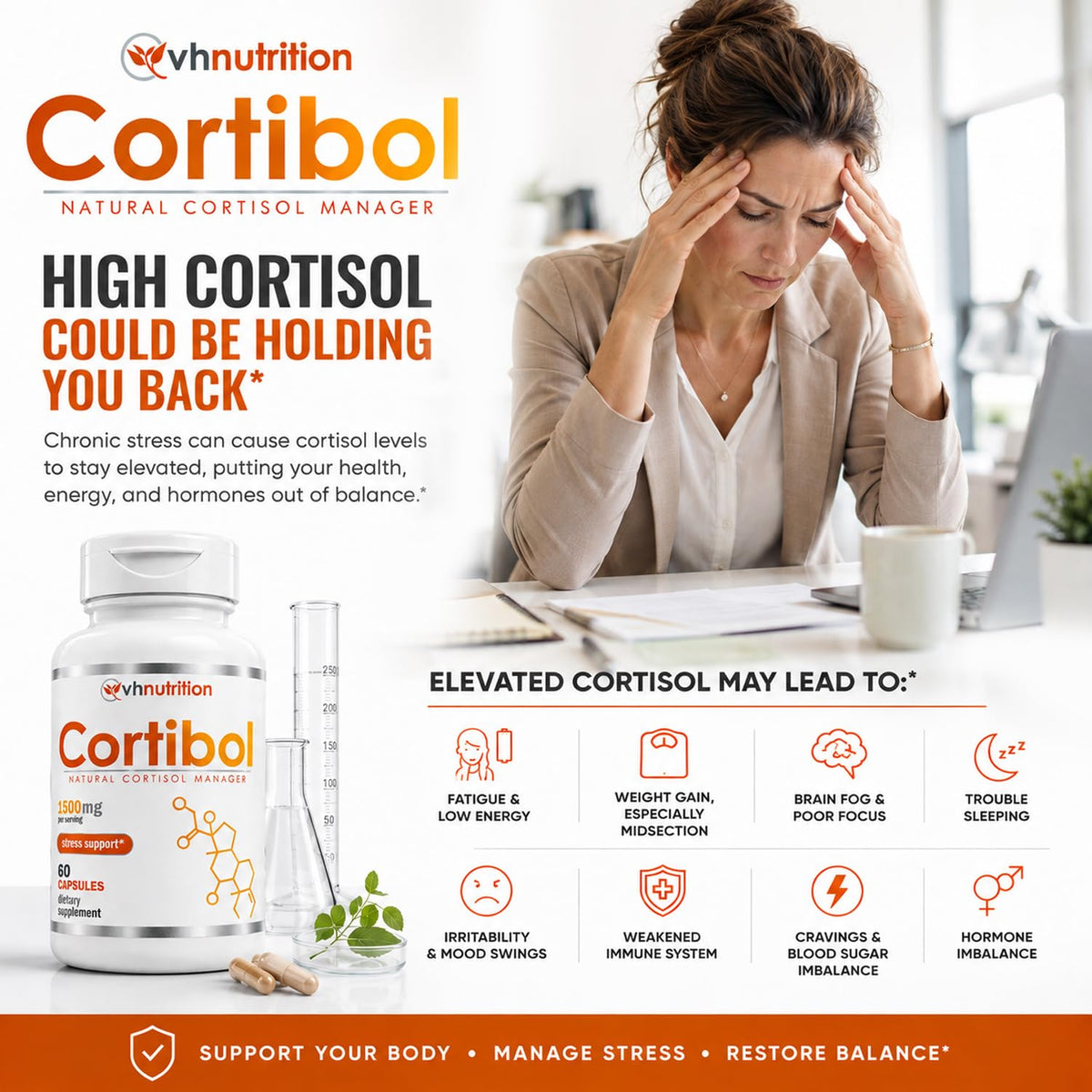 VH Nutrition CORTIBOL Cortisol Manager Adrenal Support - 60 Capsules - image 3