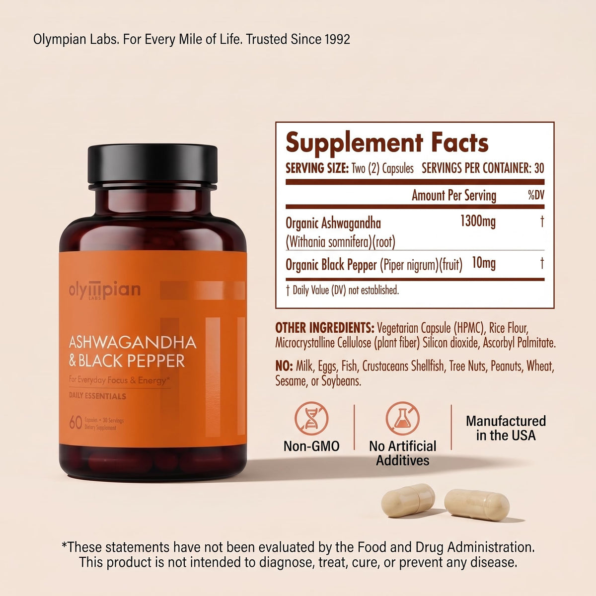 Olympian Labs Organic Ashwagandha with Black Pepper - 60 Capsules - image 2