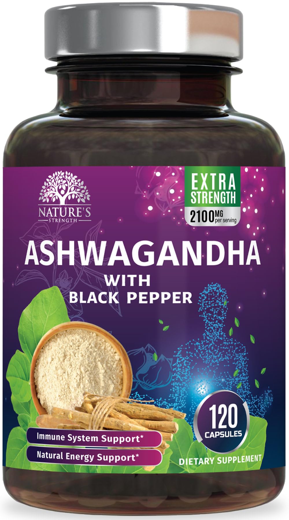 Nature's Strength Ashwagandha Supplements 1100mg - High-Absorption