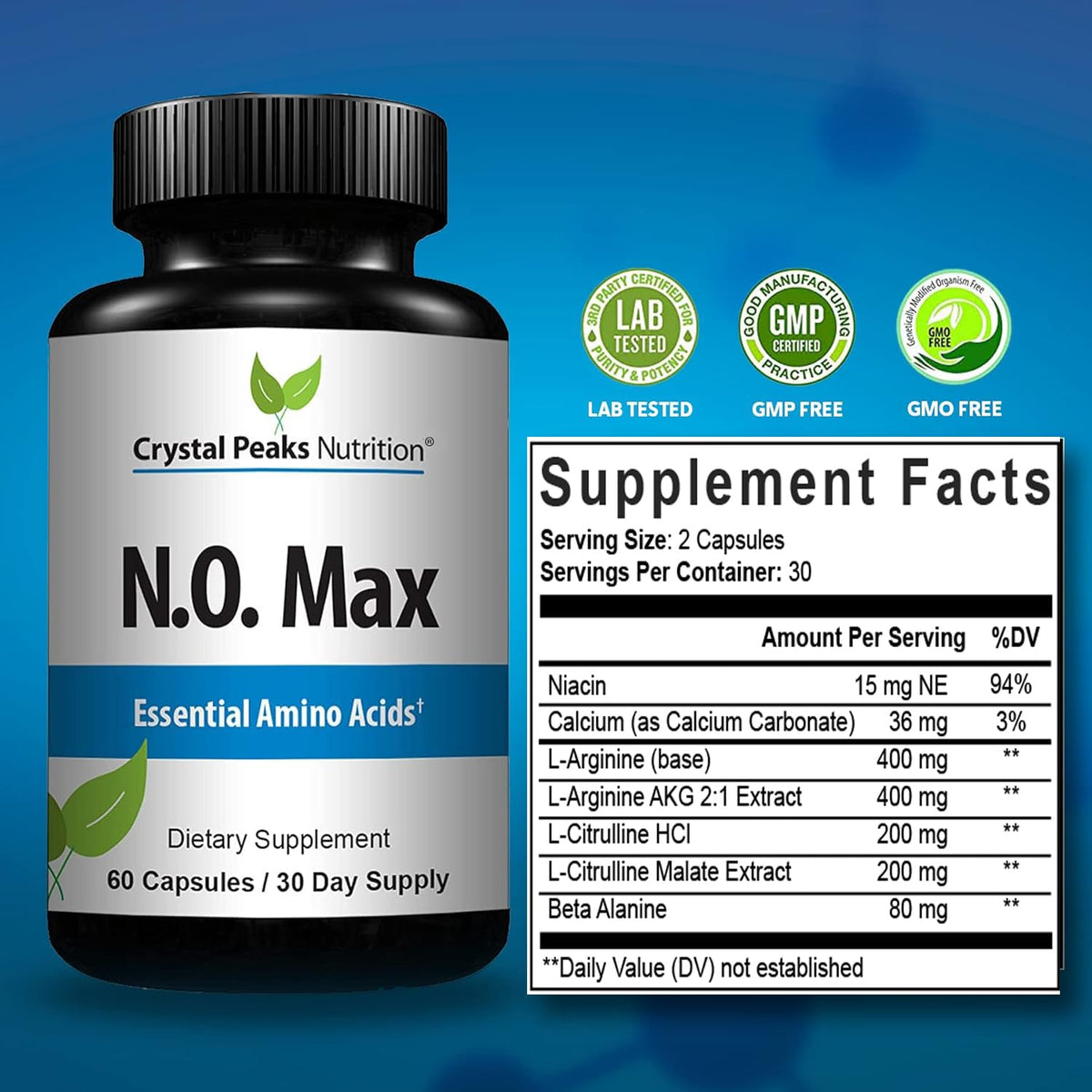 CRYSTAL PEAKS NUTRITION N.O. Max Nitric Oxide Supplement - 60 Capsules - image 4