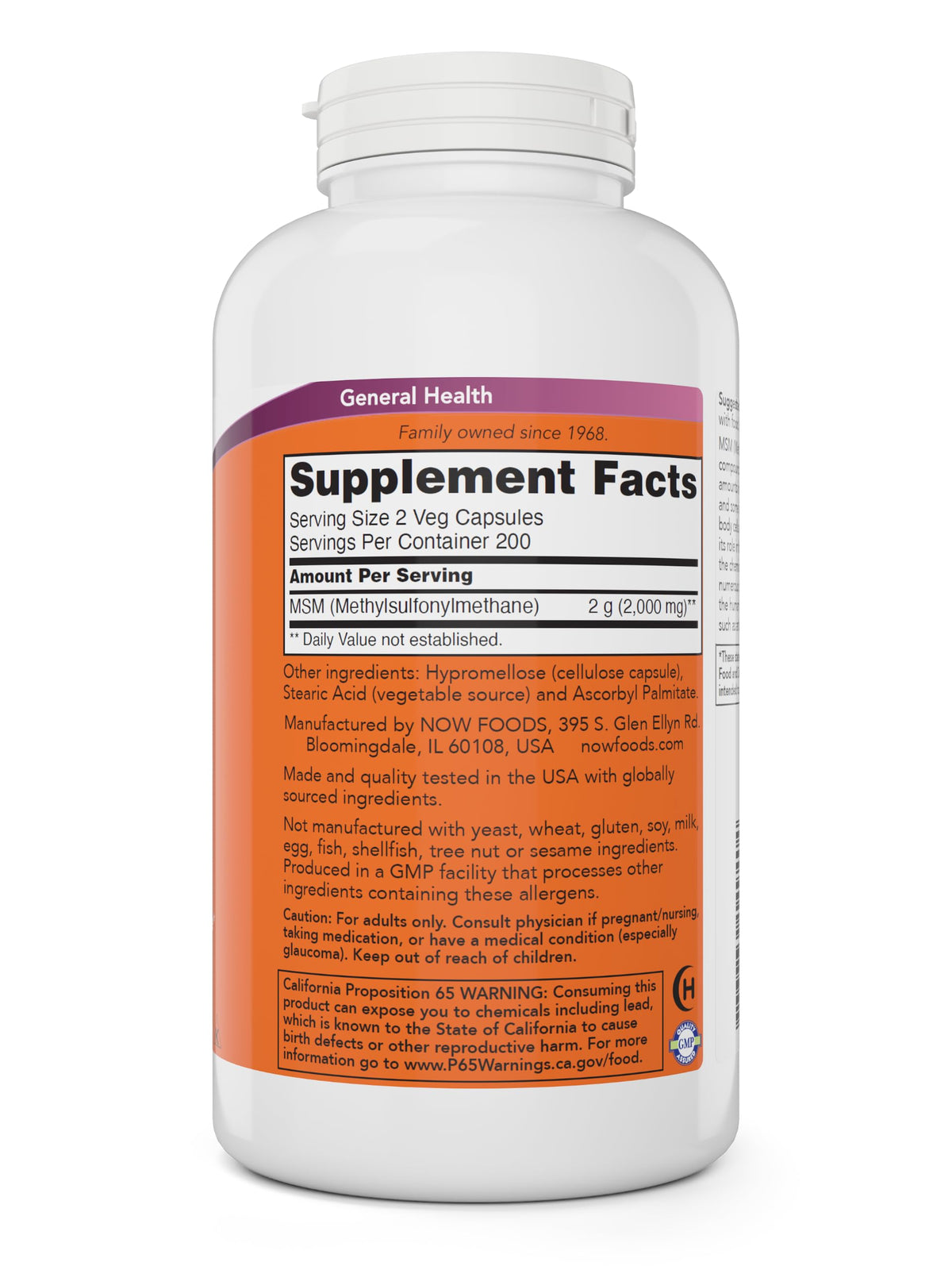 Now Supplements, MSM (Methylsulfonylmethane) 1,000 mg, Joint Health