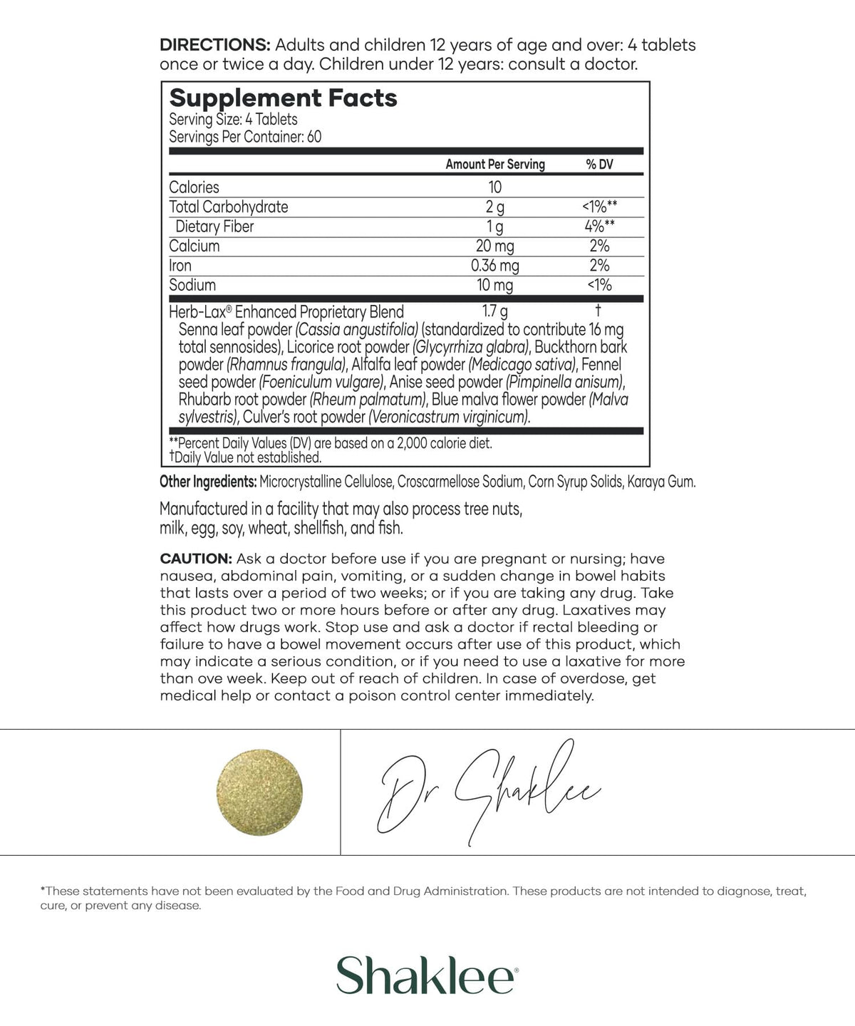 Shaklee Herb-Lax Gentle Herbal Formula with Senna Leaf - 240 Tablets - image 3