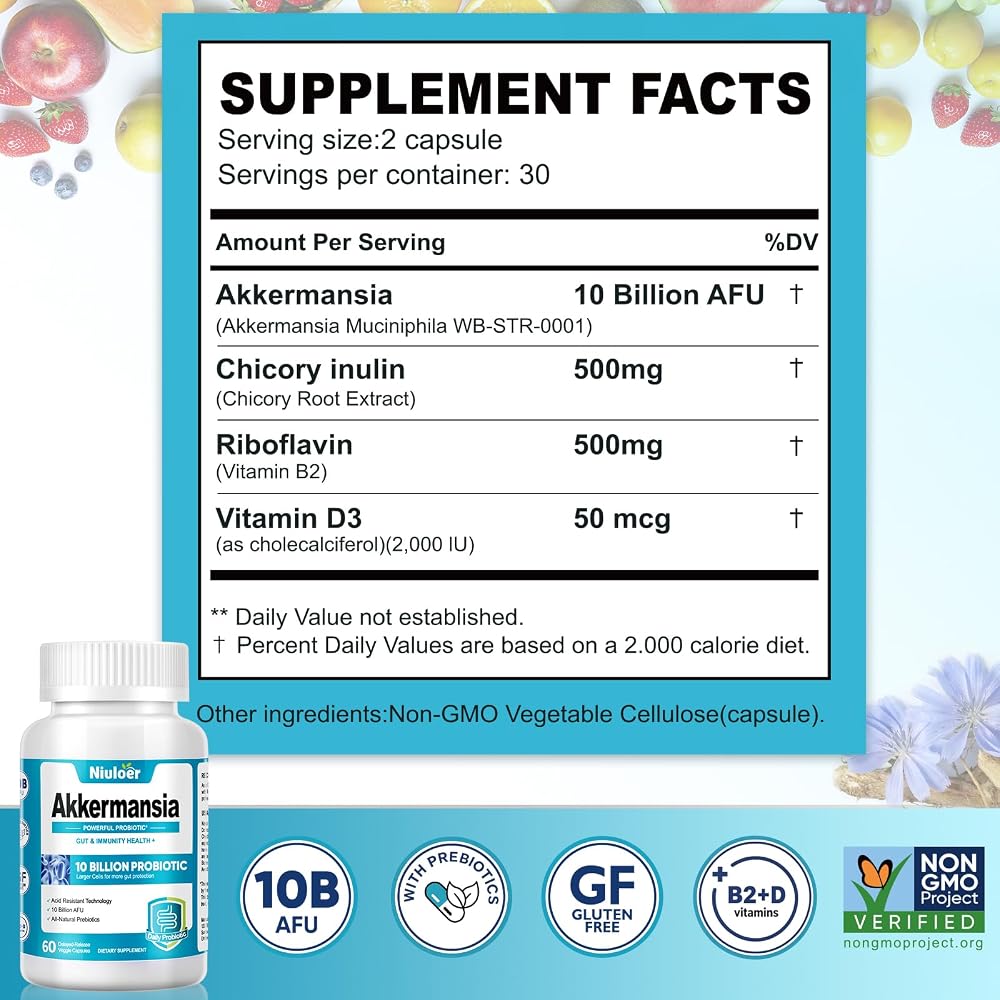Niuloer Akkermansia Probiotic 10 Billion AFUs - 60 Capsules - image 5