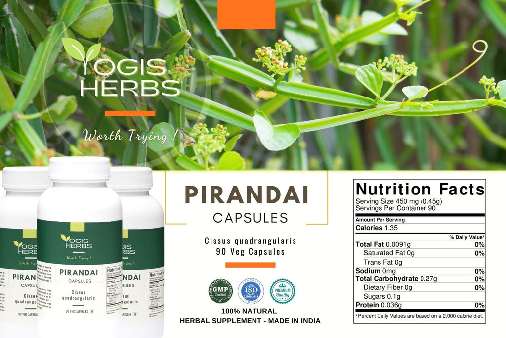 YOGIS HERBS Pirandai Cissus Quadrangularis Bone Support - 90 Vegetarian Capsules - image 2