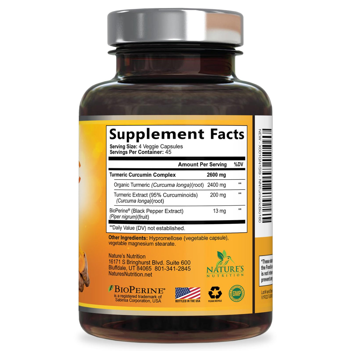 Nature's Nutrition Turmeric Curcumin Supplement - 2400mg Organic