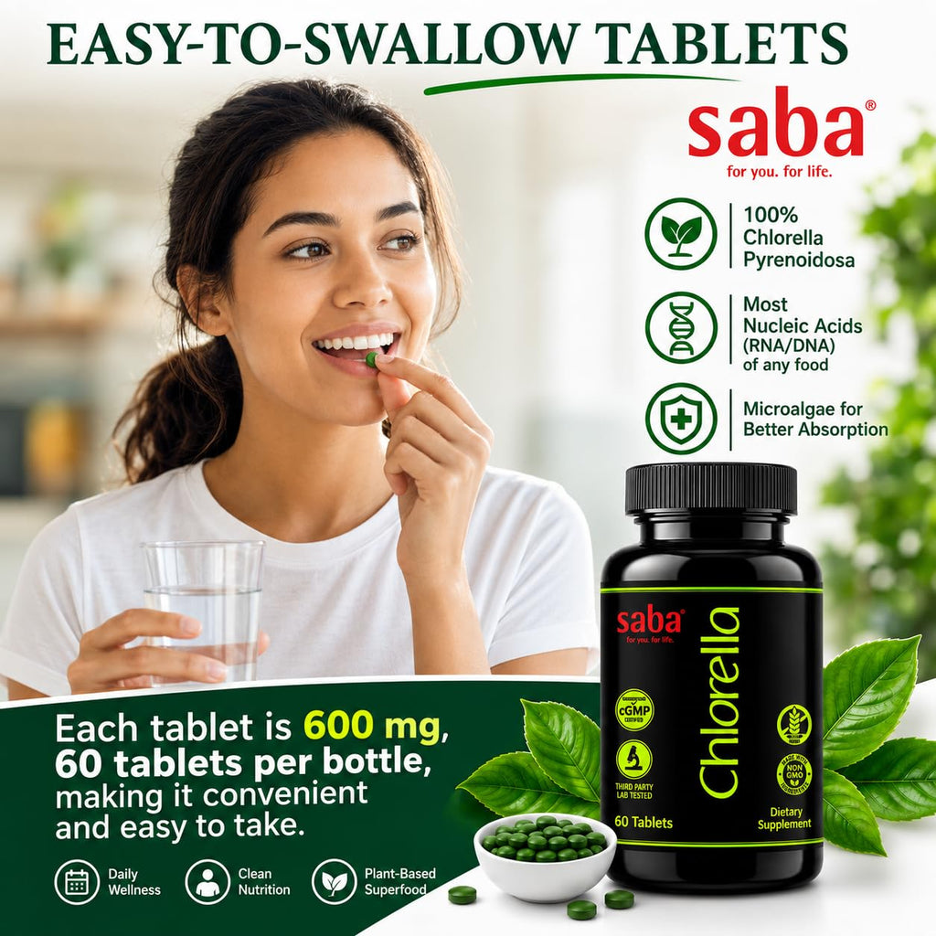 Saba Chlorella Organic Tablets with Cracked Cell Wall - 60 Tablets - image 2