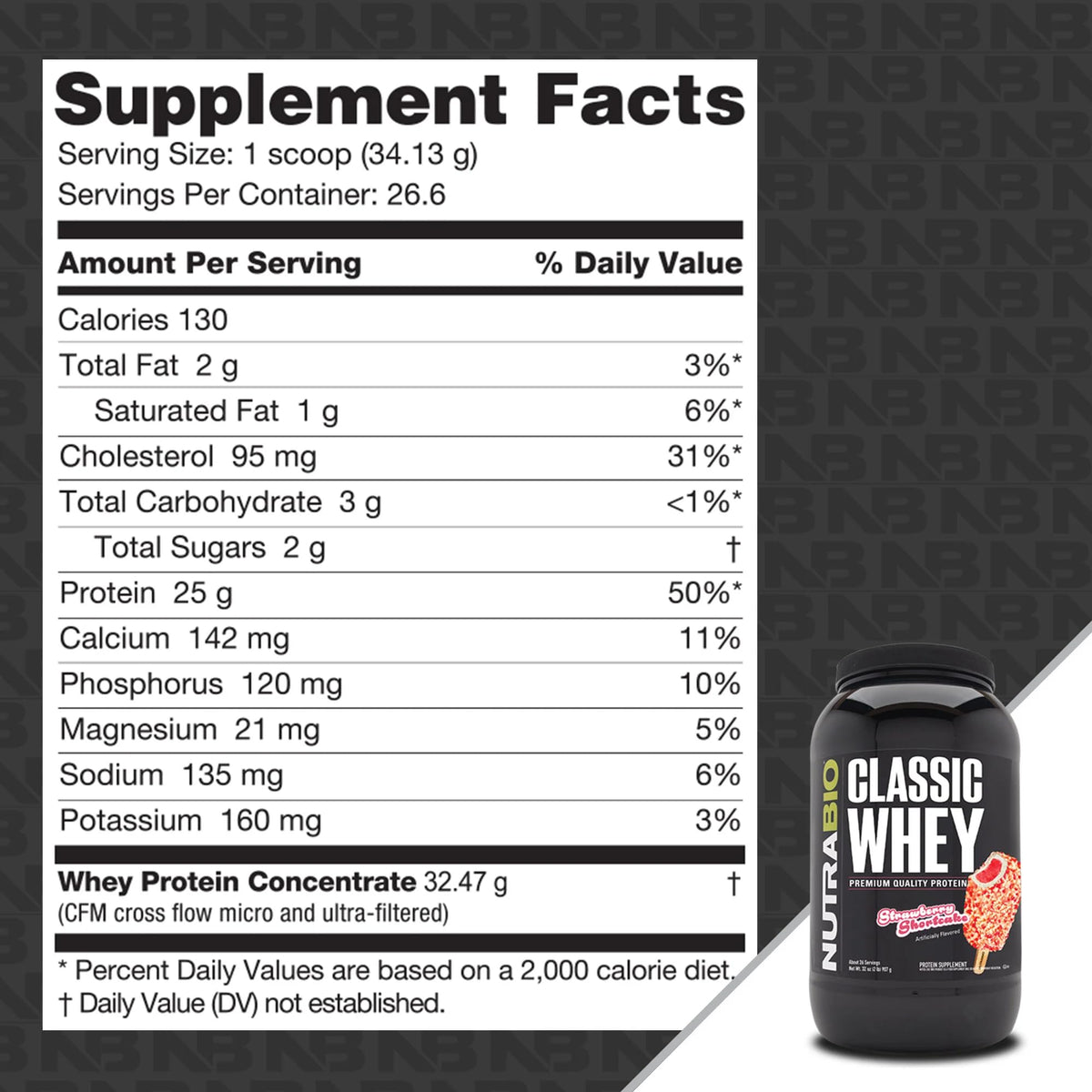 NutraBio Classic Whey Protein Powder Supplement - 25g of Protein Per