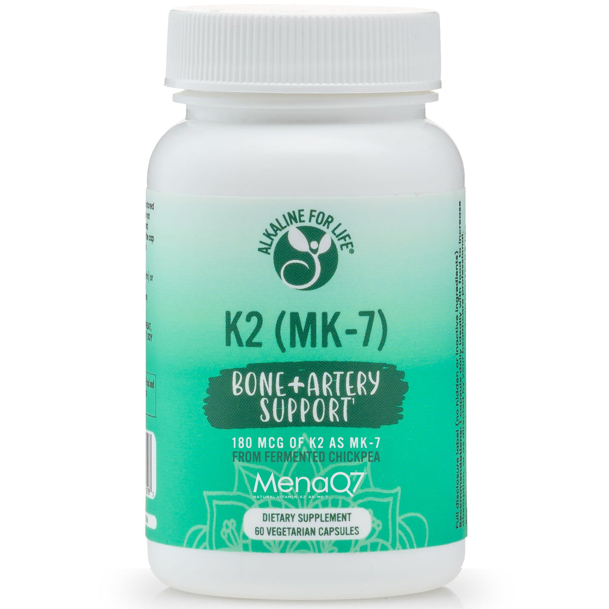 Alkaline for Life Vitamin K2 MK-7 MenaQ7 180 mcg Bone Support - 60 Capsules