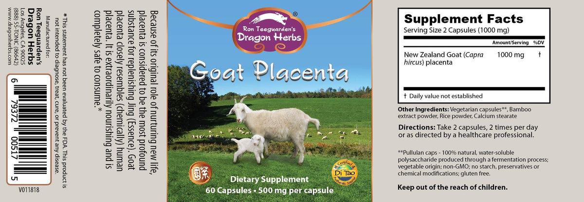 Dragon Herbs Goat Placenta 500 mg - 60 Capsules - image 2