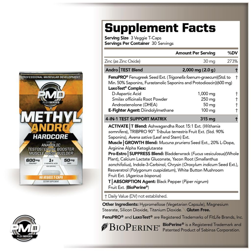 PMD Methyl Andro Hardcore Testosterone Support - 90 Capsules - image 3