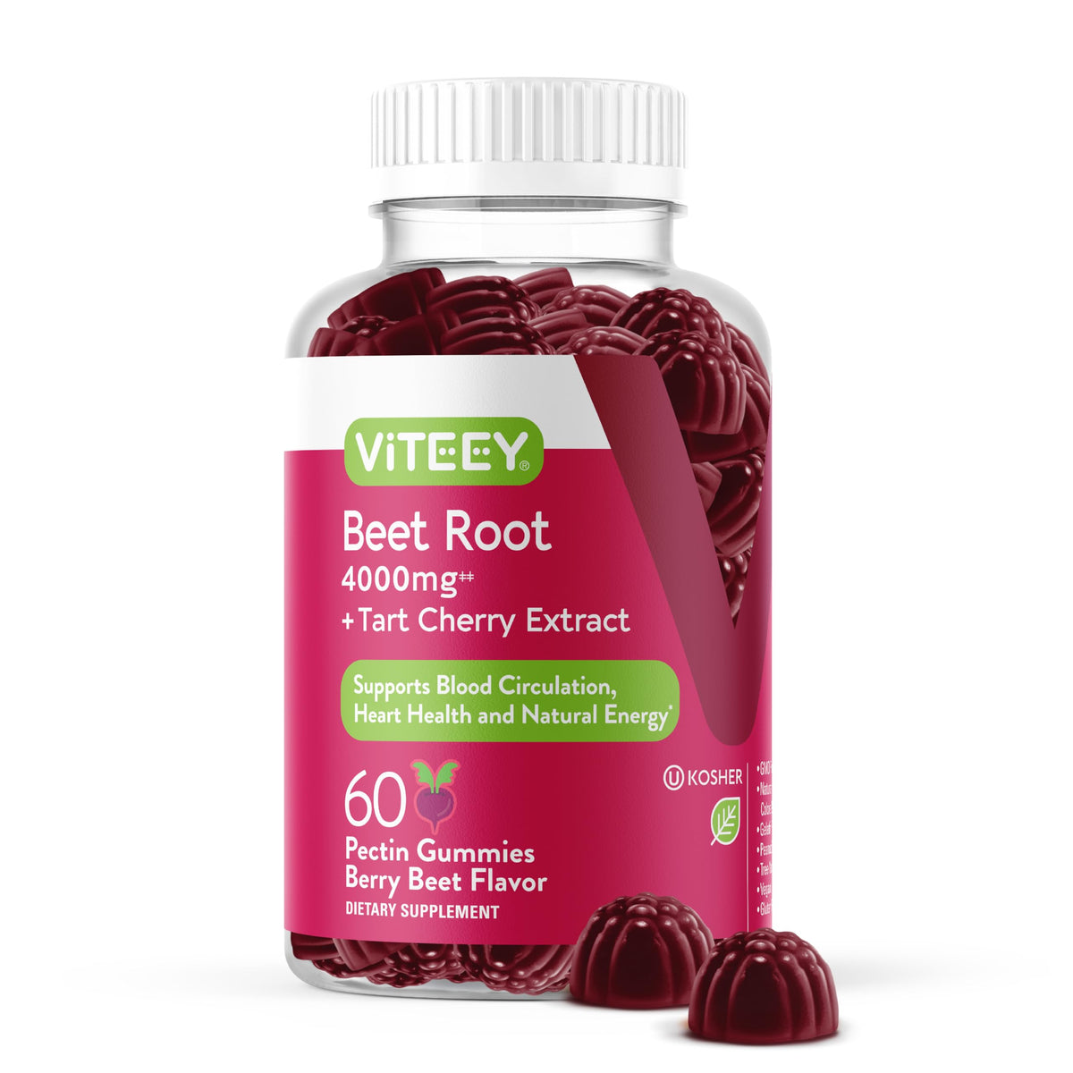 Viteey Beet Root Gummies 4000mg with Tart Cherry - 60 Gummies