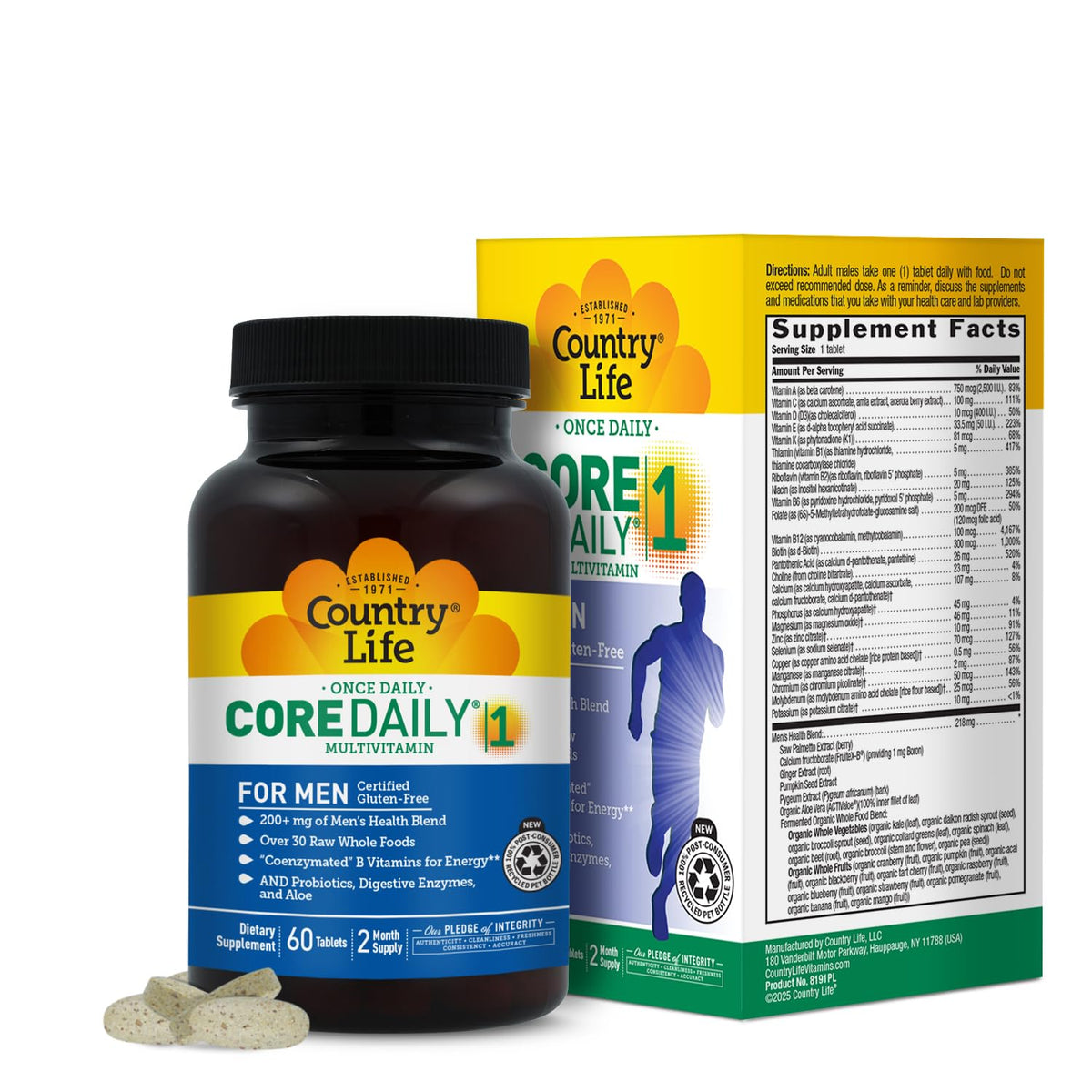 Country Life Core Daily-1 Multivitamin for Men with Probiotics - 60 Tablets