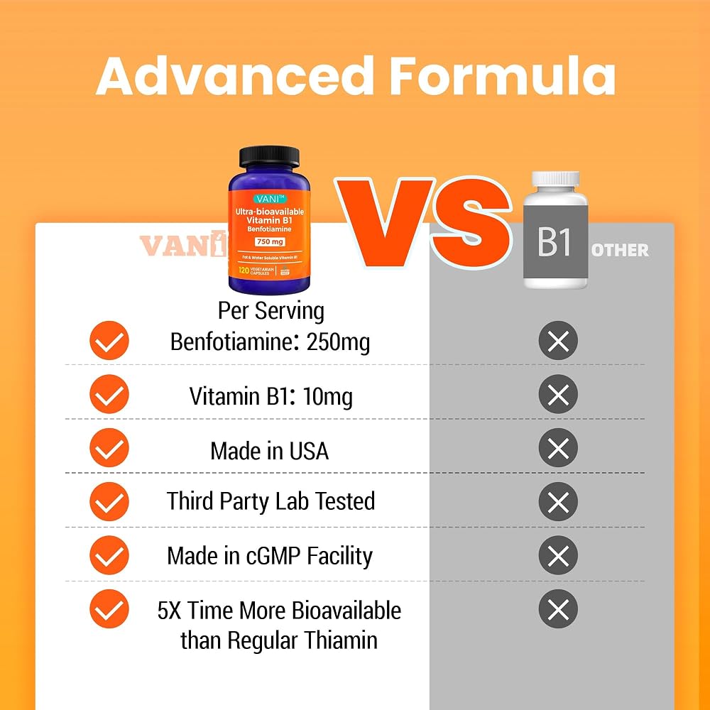 VANI Vitamin B1 Benfotiamine 750mg - 120 Capsules - image 4