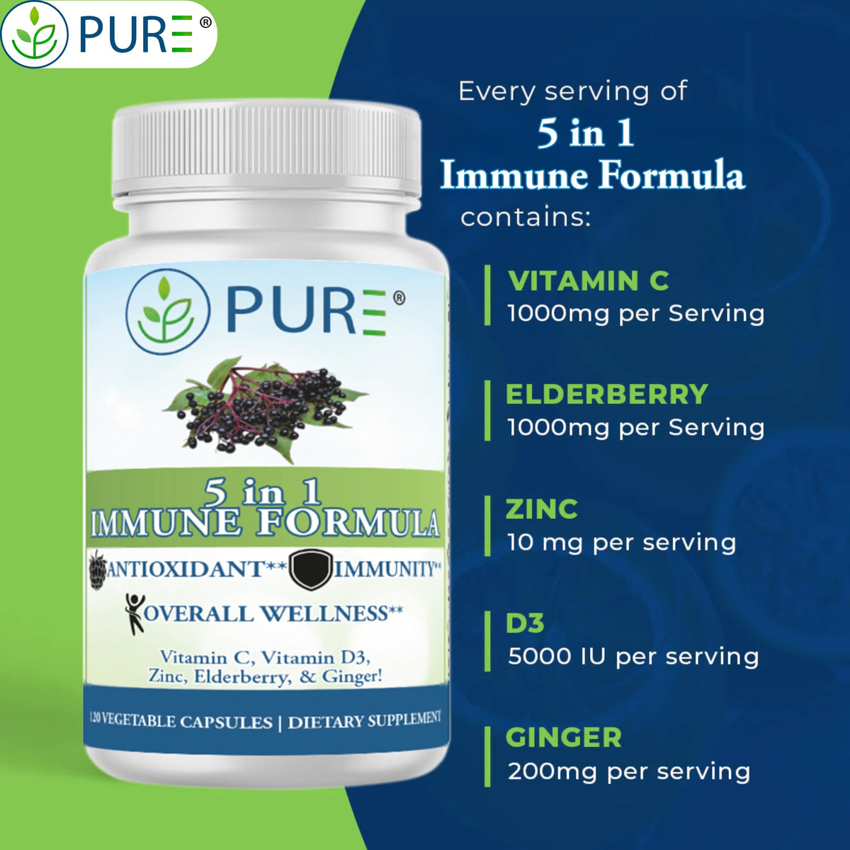 PURE 5 in 1 Immune Formula - 120 Vegetarian Capsules - image 4