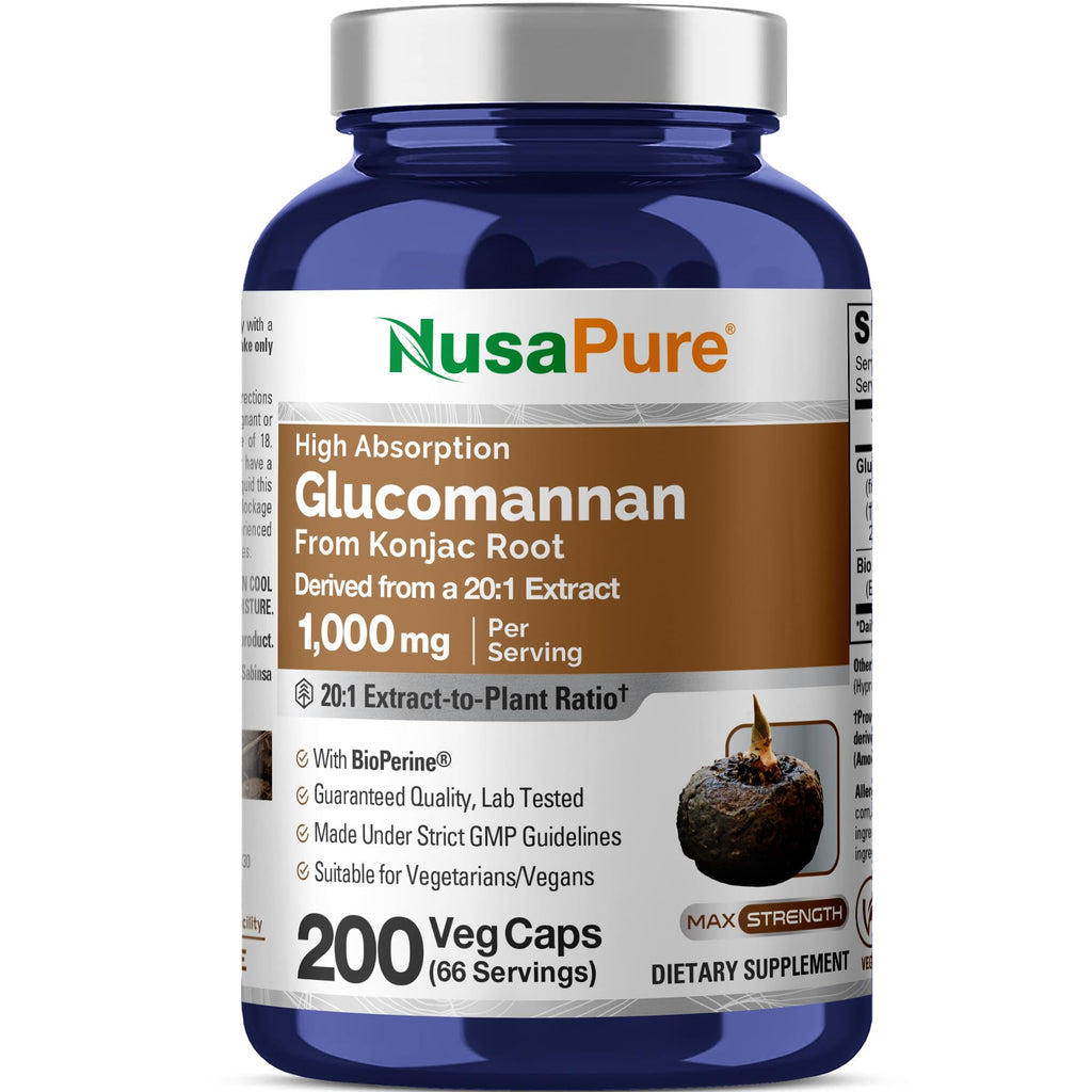 NusaPure Glucomannan Konjac Root 1000mg - 200 Vegetarian Capsules