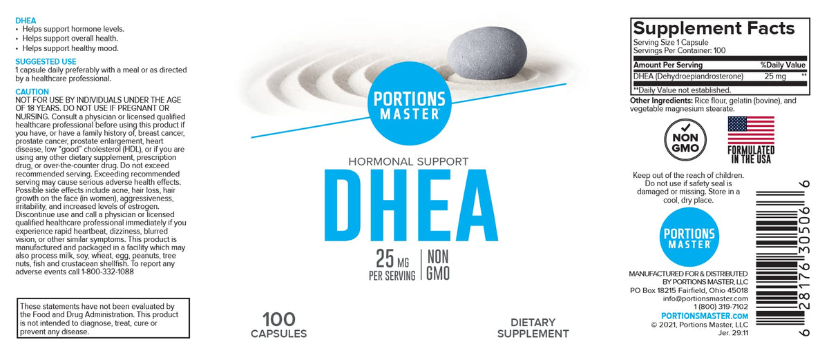 Portions Master DHEA 25mg Hormone Support - 100 Capsules - image 5