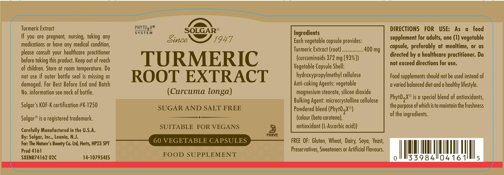 Solgar Standardized Turmeric Root Extract 400 mg - 60 Capsules - image 2