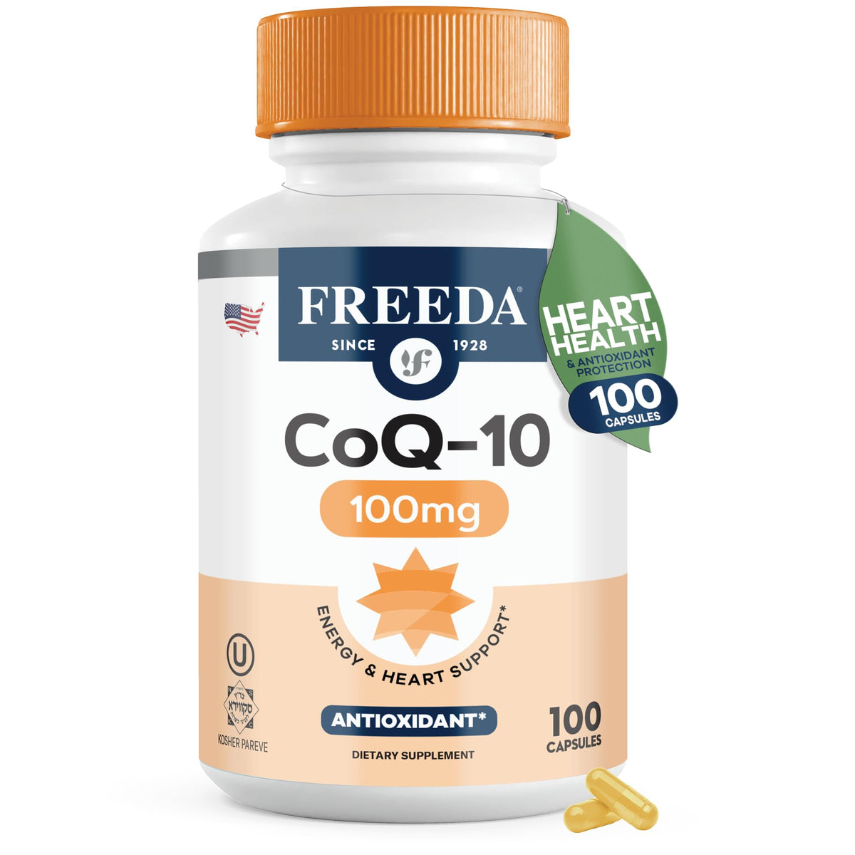 FREEDA CoQ10 100mg Vegetarian Capsules for Heart Health - 100 Count