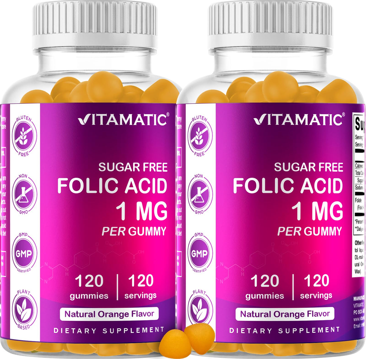 Vitamatic Folic Acid 1 mg Sugar Free Gummies - 240 Count