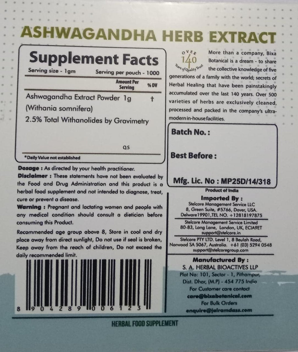 bixa BOTANICAL Ashwagandha