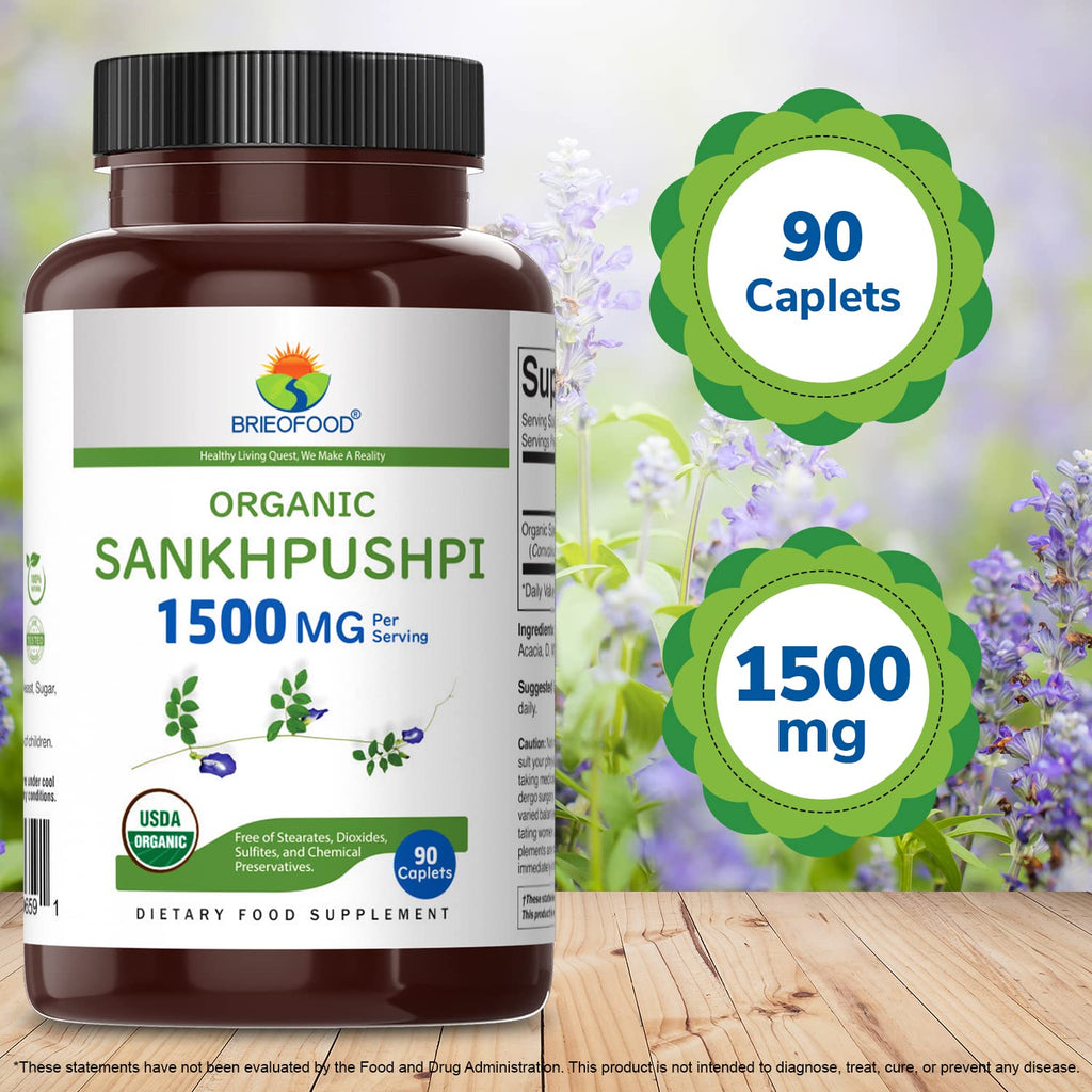 Brieofood Organic Sankhpushpi 1500mg - 90 Vegetarian Tablets - image 6