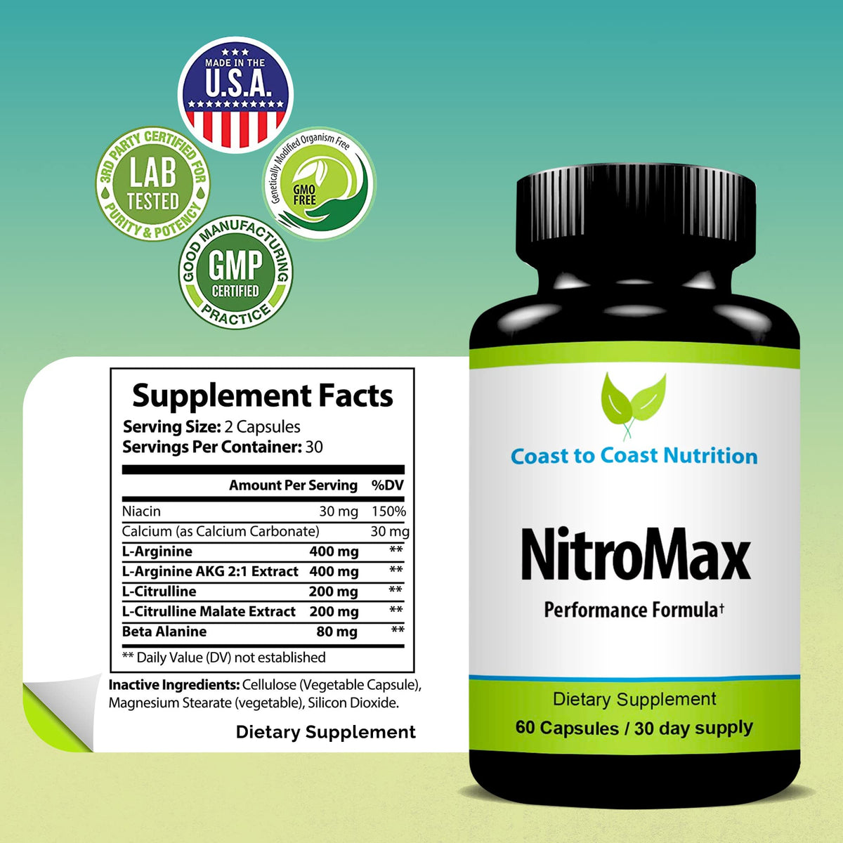Coast to Coast Nutrition NitroMax L-Arginine Supplement - 60 Capsules - image 4