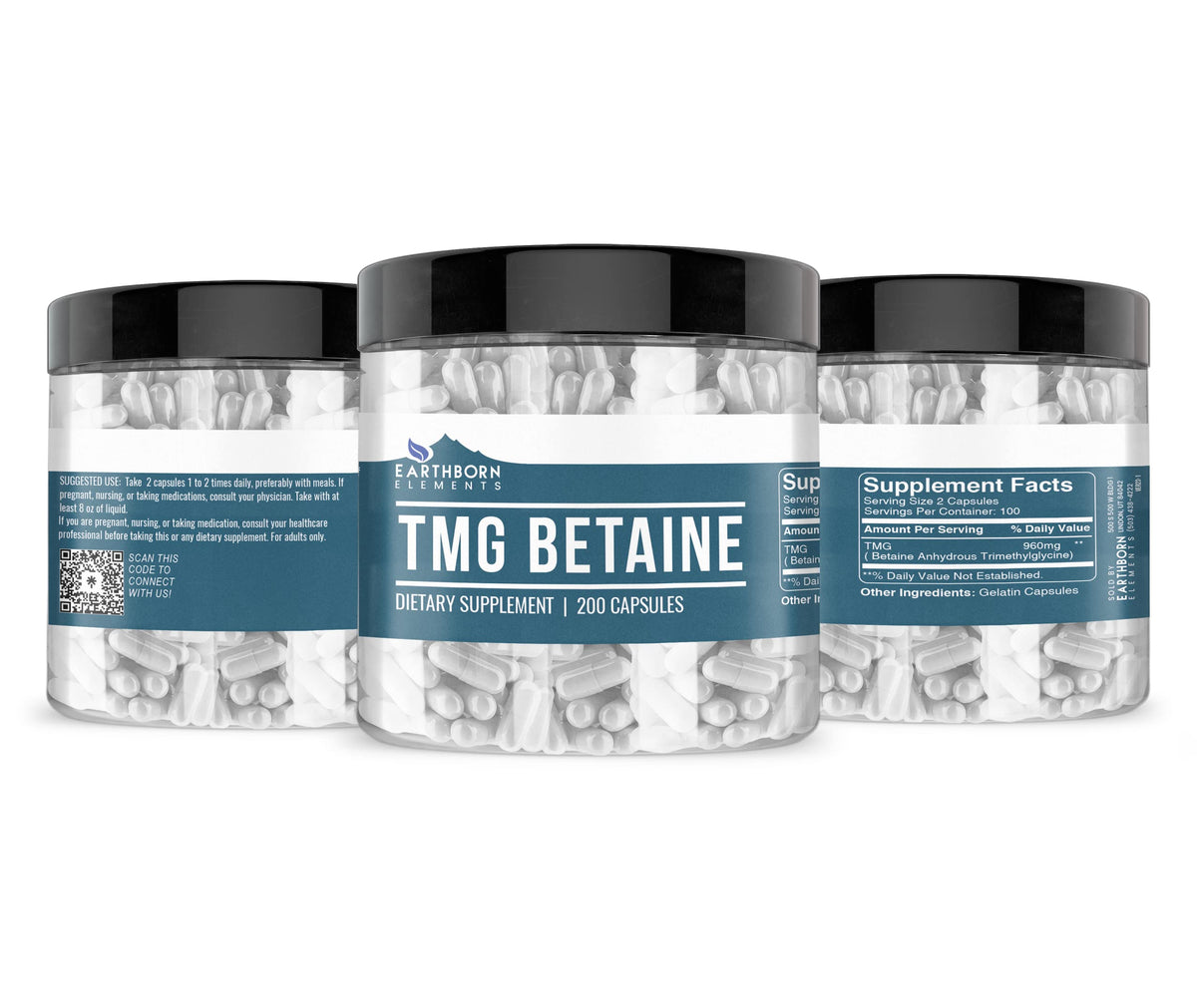 Earthborn Elements TMG Betaine Anhydrous Trimethylglycine - 200 Capsules - image 2