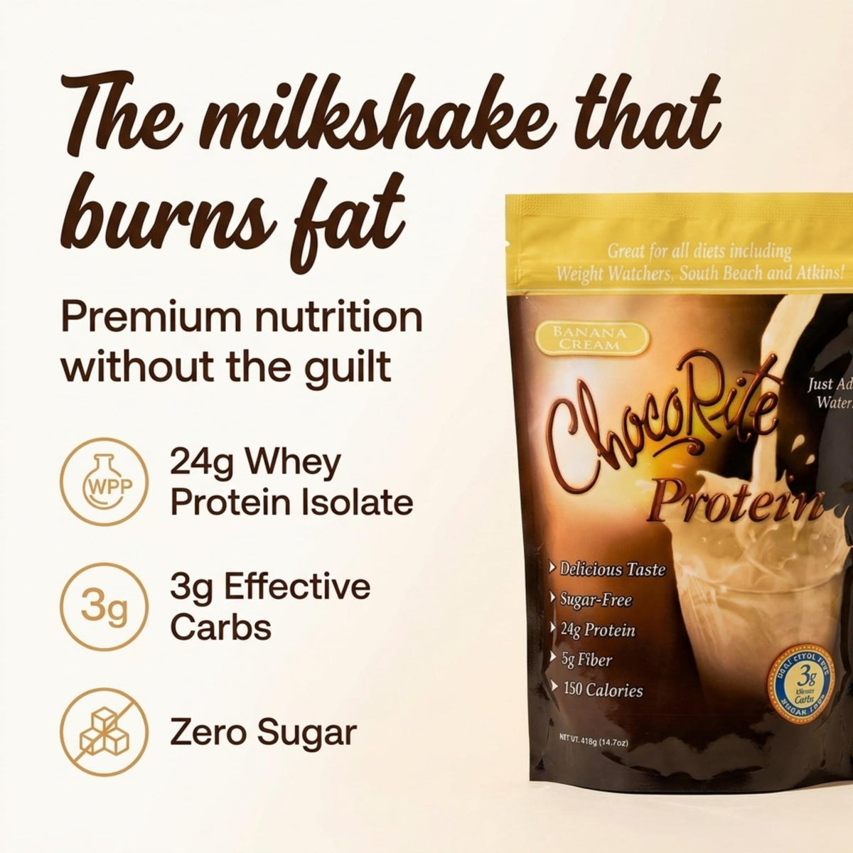 ChocoRite Protein Shake Powder Banana Cream - 14.7 oz - image 2