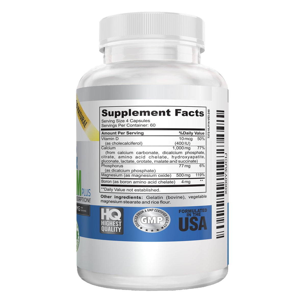 Vitalité Now! Calcium Magnesium Supplement 1000mg with Vitamin D - 240 Capsules - image 3