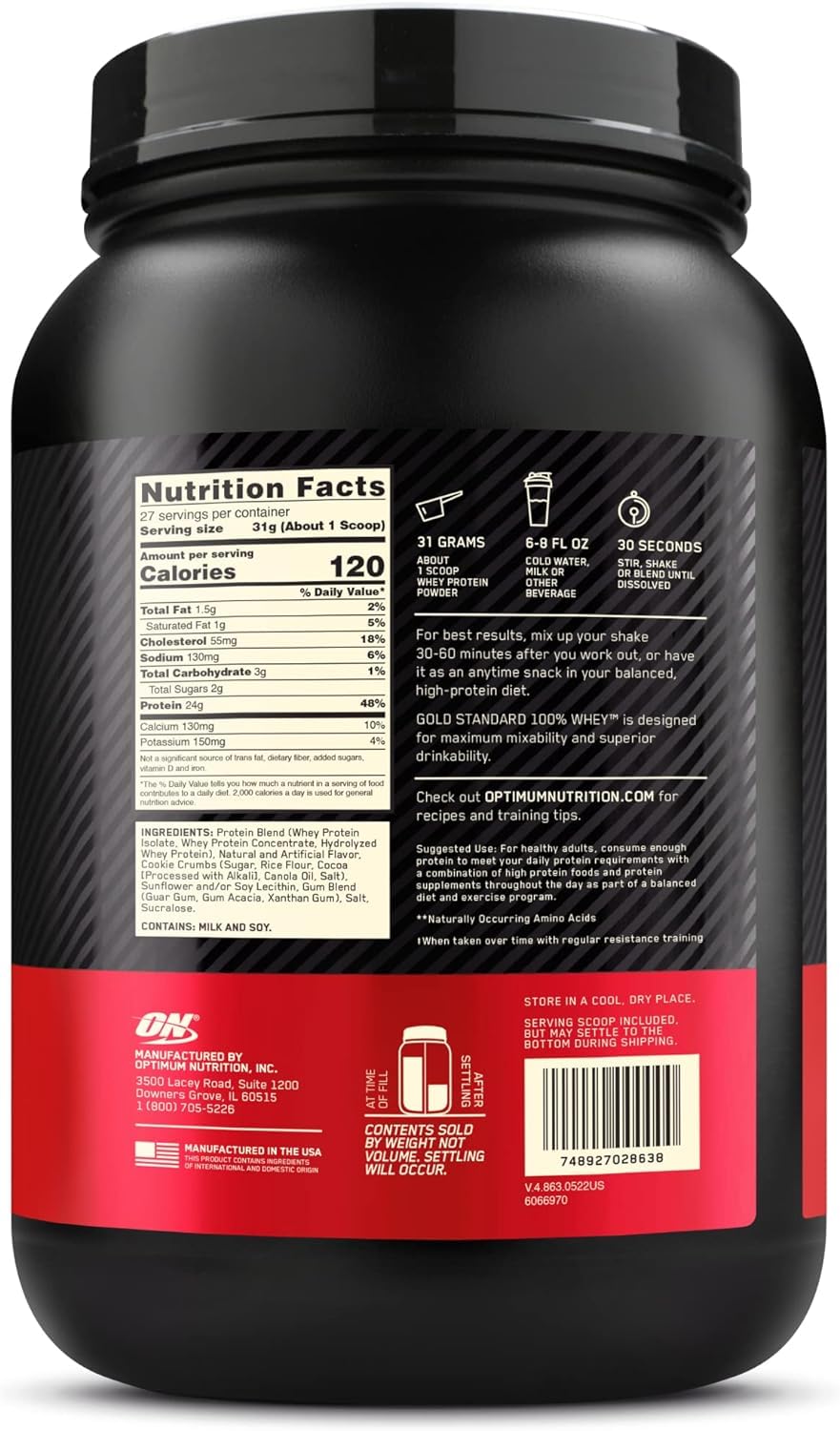 Optimum Nutrition Gold Standard 100% Whey Protein Powder, Cookies & Cream - image 2